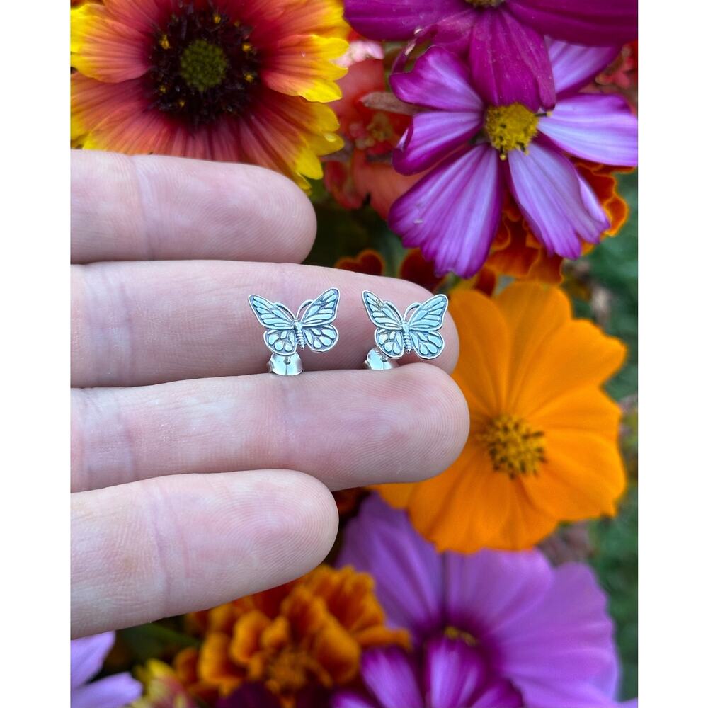 Sterling Silver Monarch Butterfly Post Earrings